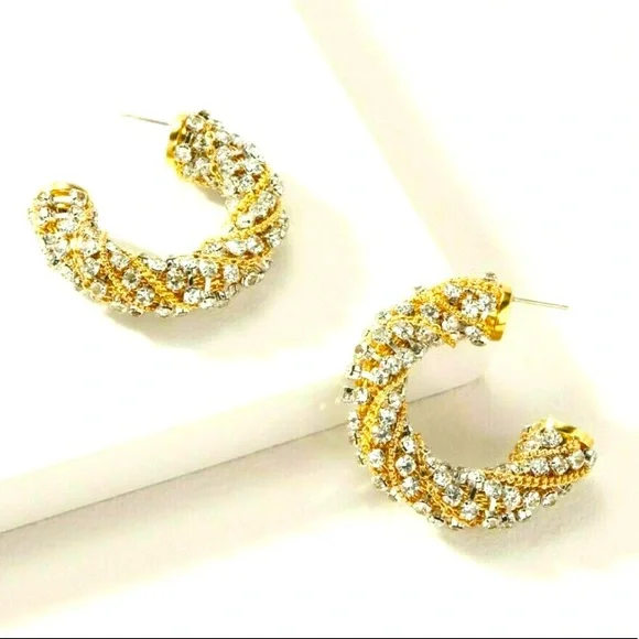 Stella & Dot | Chain Rhinestone Crystal Jewel Chunky Hoop Earrings - Picture 4 of 4